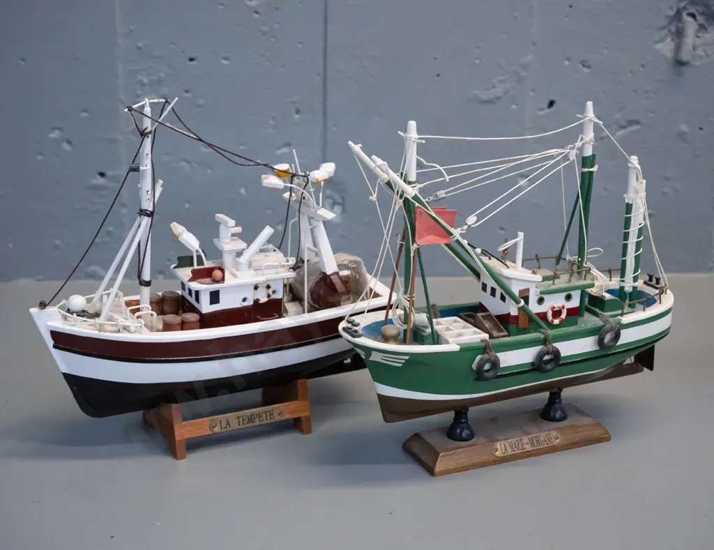 2 timber model fishing boats with French name plates - La Tempete H-195 L-210 and La Marie Morgane Image 1++