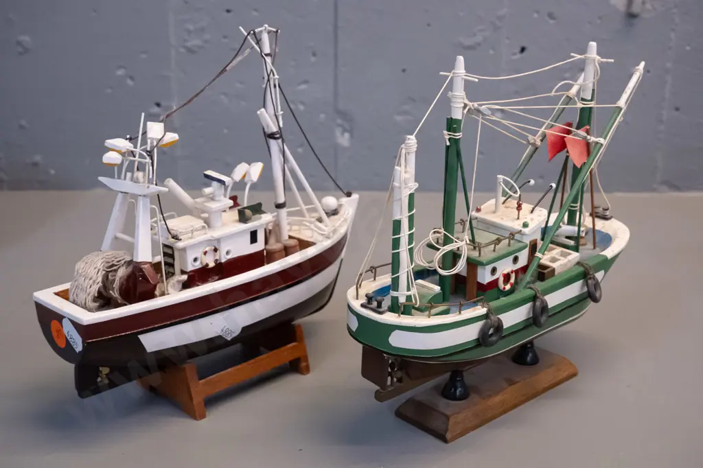 2 timber model fishing boats with French name plates - La Tempete H-195 L-210 and La Marie Morgane Image 1++