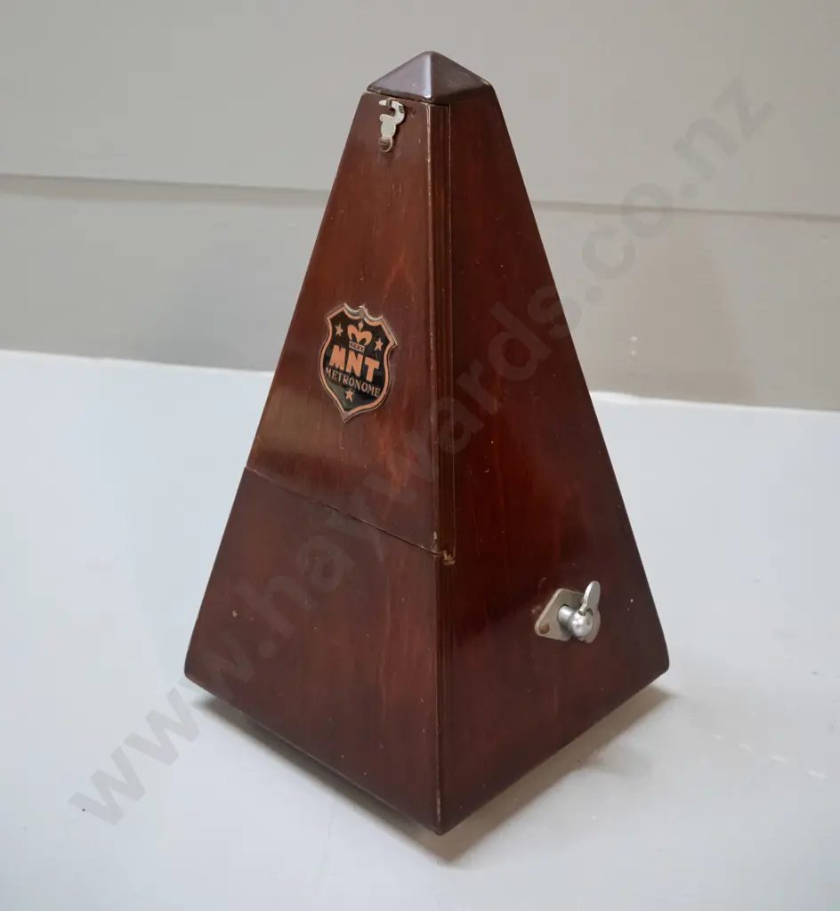 vintage timber cased metronome with "MNT Metronome" plaque - working. H-240 W-125 D-125 Image 1++