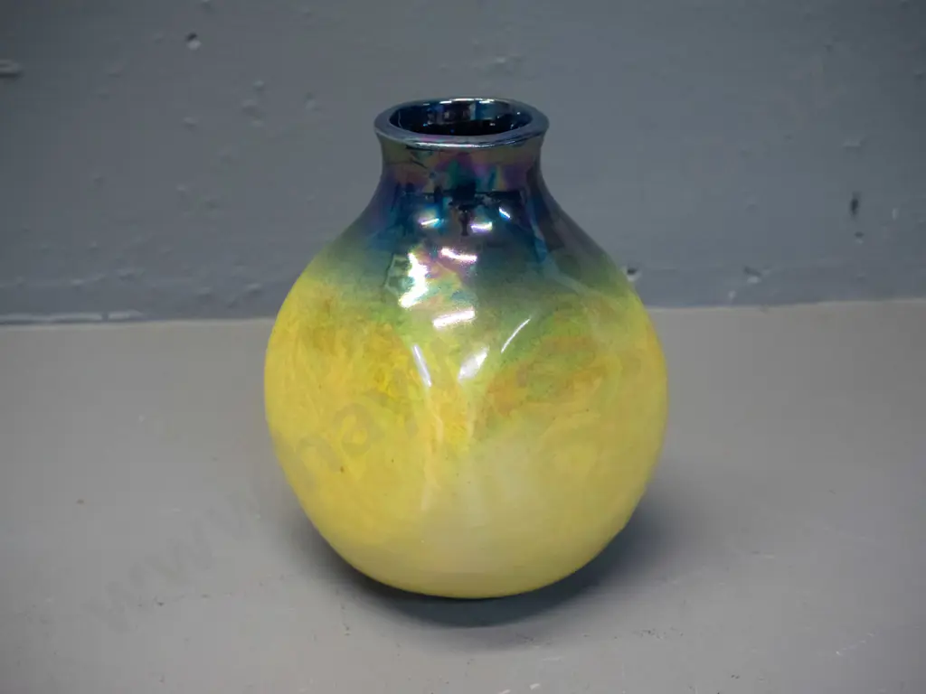 Danny Moorwood studio pottery lustre vase - yellow & blue - with mark and label H-160 W-110 Image 1++
