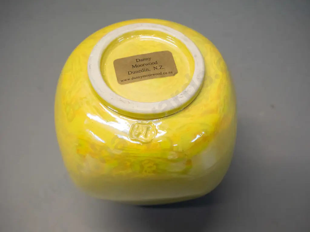 Danny Moorwood studio pottery lustre vase - yellow & blue - with mark and label H-160 W-110 Image 1++
