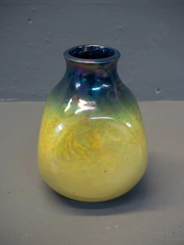 Danny Moorwood studio pottery lustre vase - yellow & blue - with mark and label H-160 W-110 Image 1++