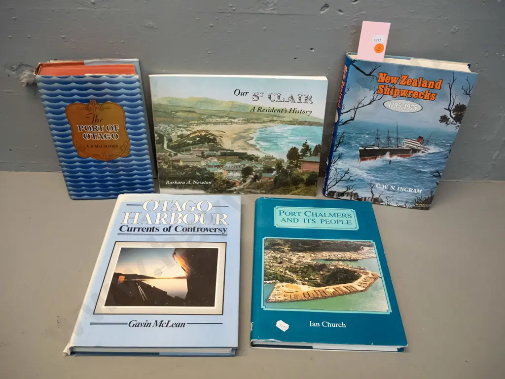 5 New Zealand books - Port Otago by Mclintock, Port Chalmers by Ian Church, St. Clair, Shipwrecks, etc. Image 1++
