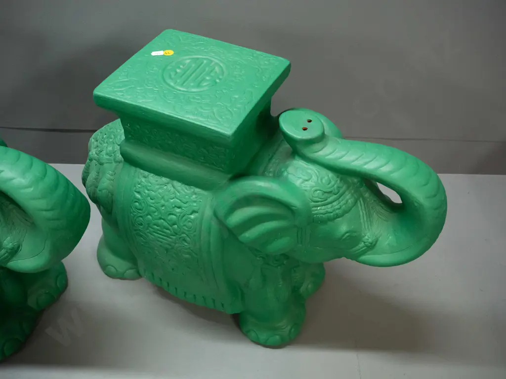 pair of asian green painted terracotta large elephant plant stands  H-440 W-550 W-230 Image 1++