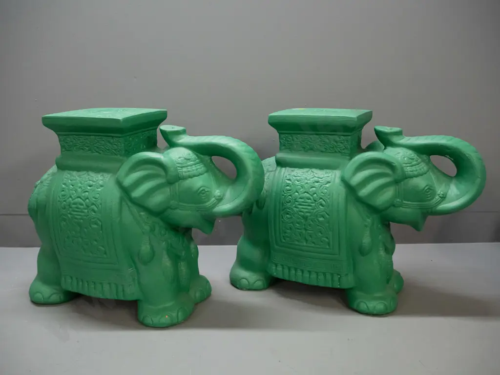 pair of asian green painted terracotta large elephant plant stands  H-440 W-550 W-230 Image 1++