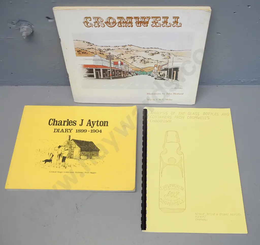3 central Otago history books - 1975 Cromwell by FWG Miller and John Husband (some wear to cover), the diary of Charles Image 1++