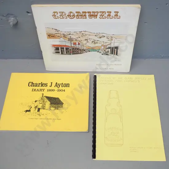 3 central Otago history books - 1975 Cromwell by FWG Miller and John Husband (some wear to cover), the diary of Charles