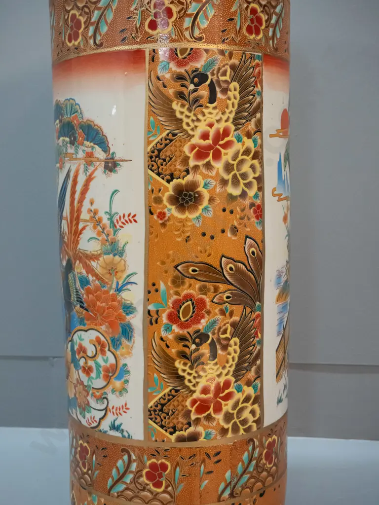 hand painted umbrella stand with multi-colour traditional Chinese bird motifs H-600 D-230 Image 1++