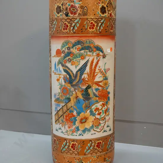 hand painted umbrella stand with multi-colour traditional Chinese bird motifs H-600 D-230