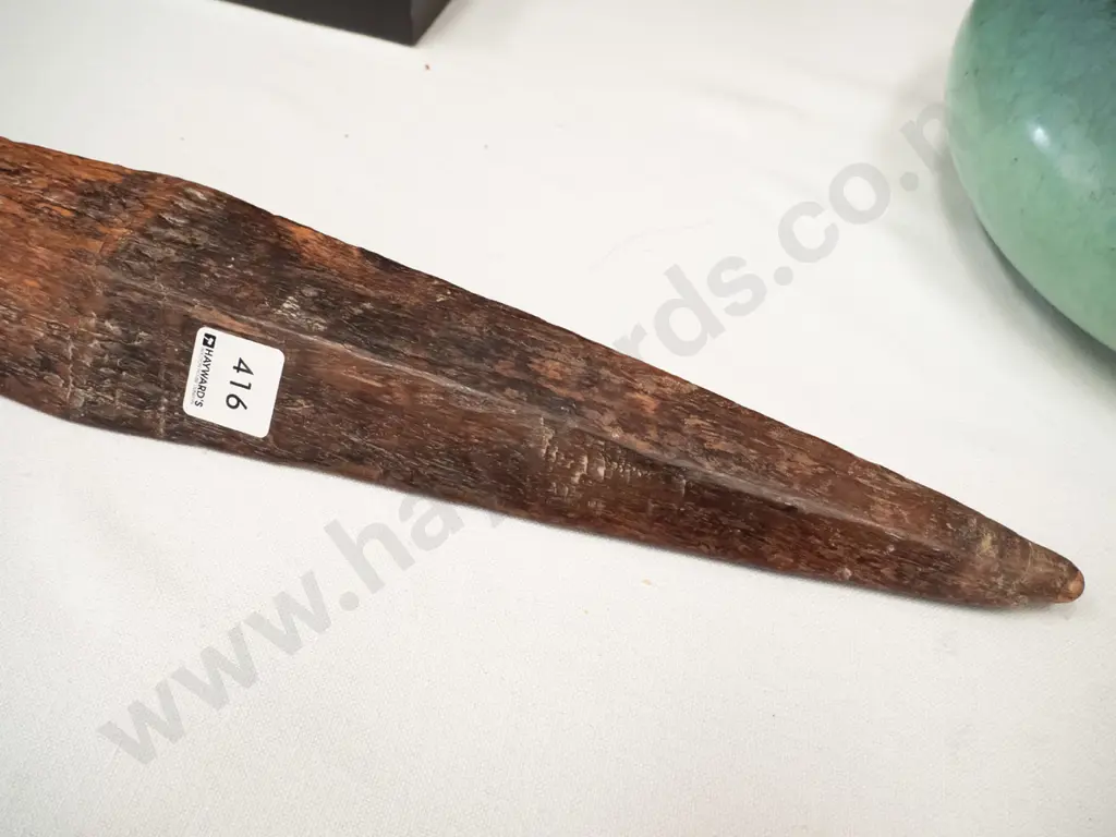 vintage carved hardwood spear head, unknown origin, age wear and patina L-840 Image 1++