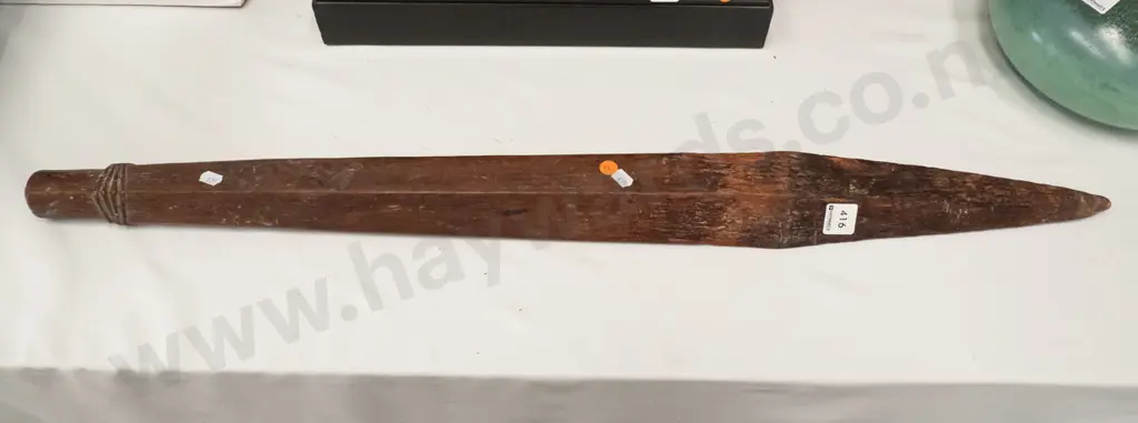 vintage carved hardwood spear head, unknown origin, age wear and patina L-840 Image 1++