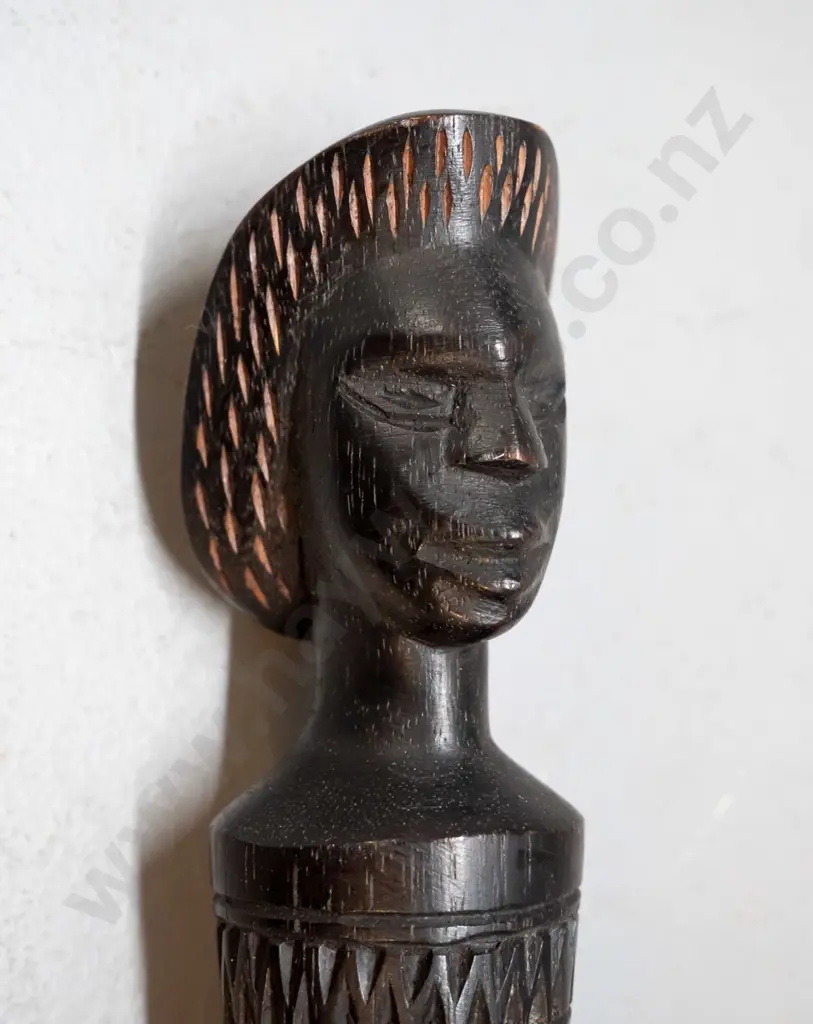 ebonised carved and pierced hardwood timber walking stick with tribal motifs L-900 Image 1++