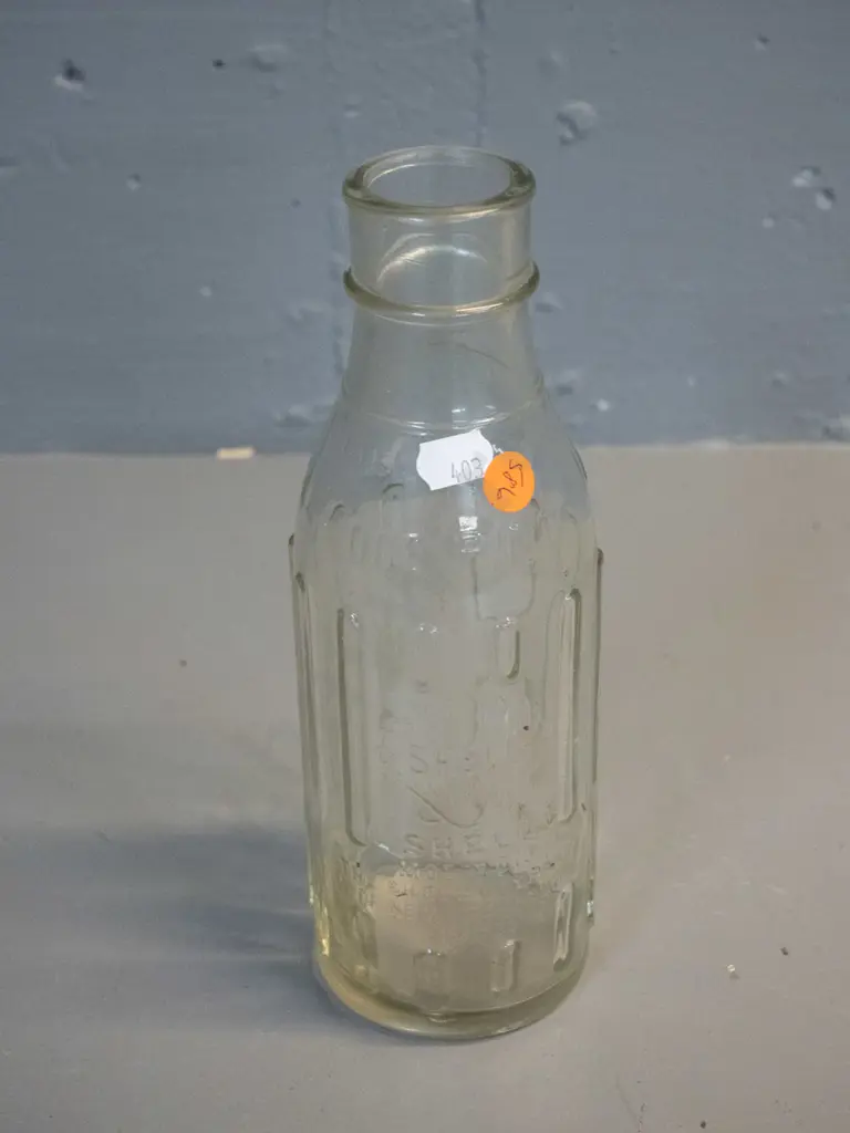 vintage clear glass Shell Oil New Zealand pint oil bottle H-230 Image 1++