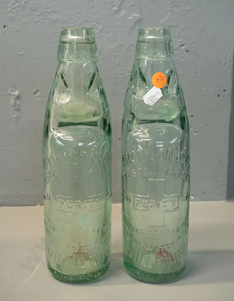 2 vintage Thompson & Co Dunedin Crystal Spring marble bottles H-240 Image 1++