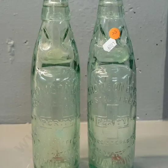 2 vintage Thompson & Co Dunedin Crystal Spring marble bottles H-240
