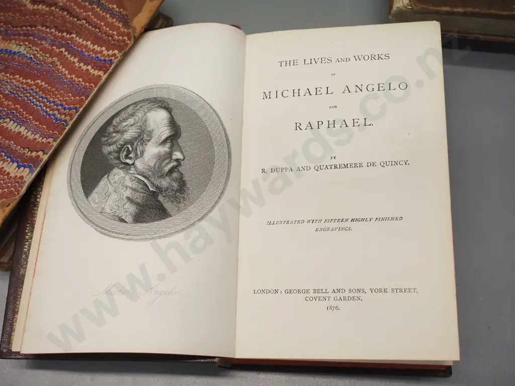 4 antique books - 1776 Poems and Play by William Haley, Vol 5 only, 1838 Mitchell's Catechism, 1876 Lives and Works of Image 1++