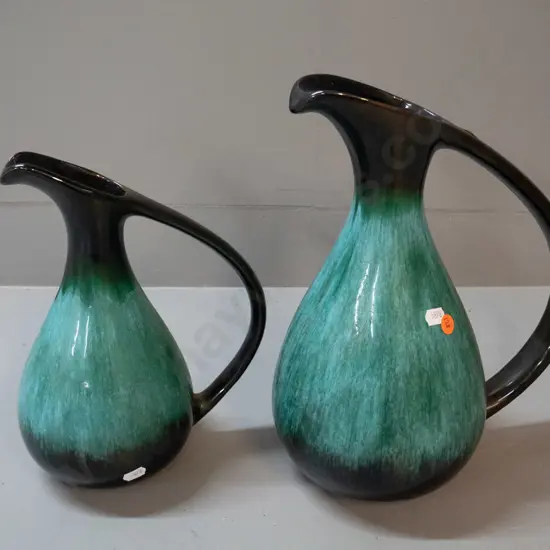 2 Blue Mountain pottery ewer jugs - taller is H-325