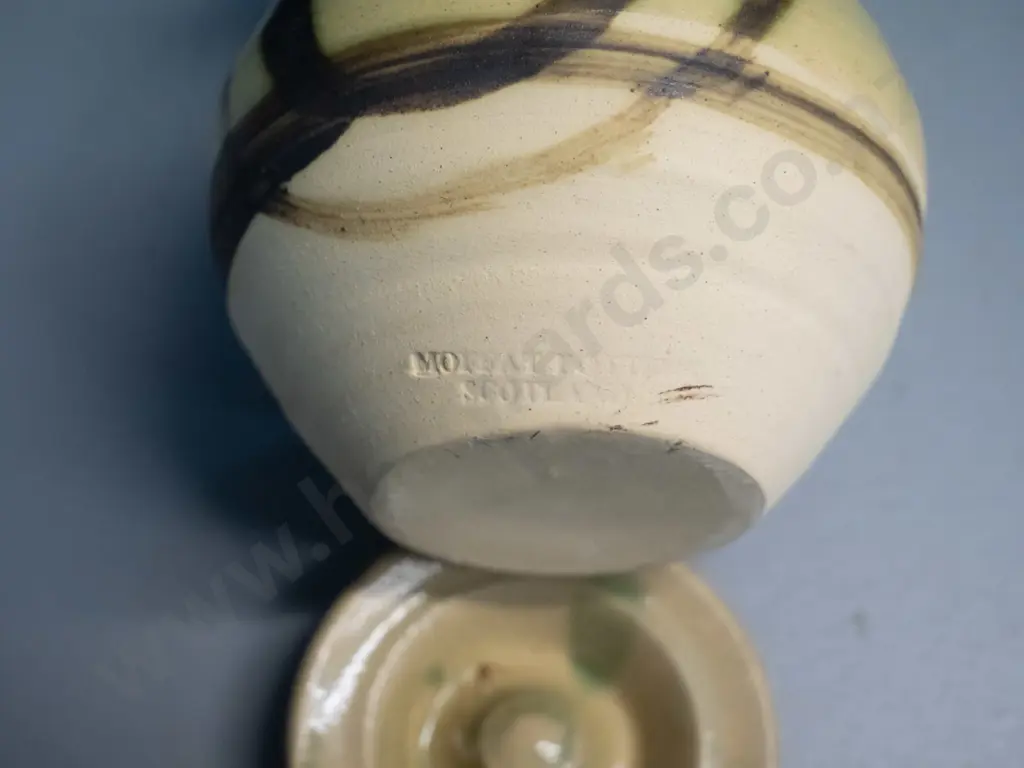 assorted studio pottery items - Royal Canadian Art Pottery mug, pair of Moffatt Scotland jam pots, 4 assorted vases. Image 1++