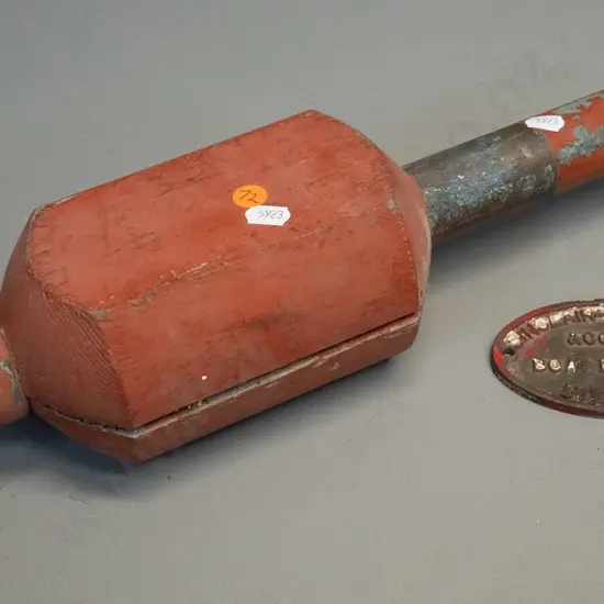 2 marine items - timber and brass floating light / buoy and a small brass plaque for Sinclair-Melbourne Co. Ltd. Boat