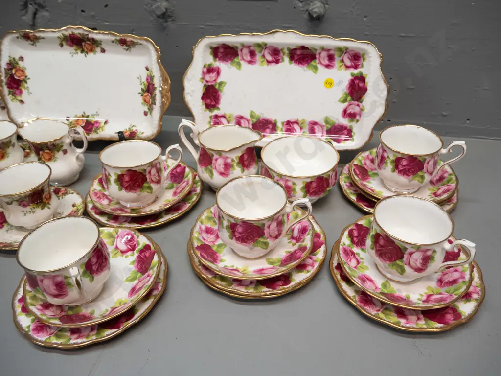 Royal Albert teaware: Old English Rose part tea set w/ 5 trios, cream & sugar, sandwich plate, spare plate & Old Country Image 1++