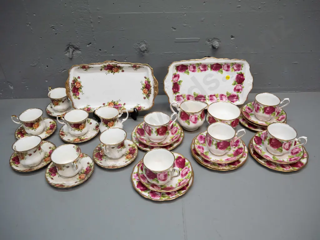 Royal Albert teaware: Old English Rose part tea set w/ 5 trios, cream & sugar, sandwich plate, spare plate & Old Country Image 1++