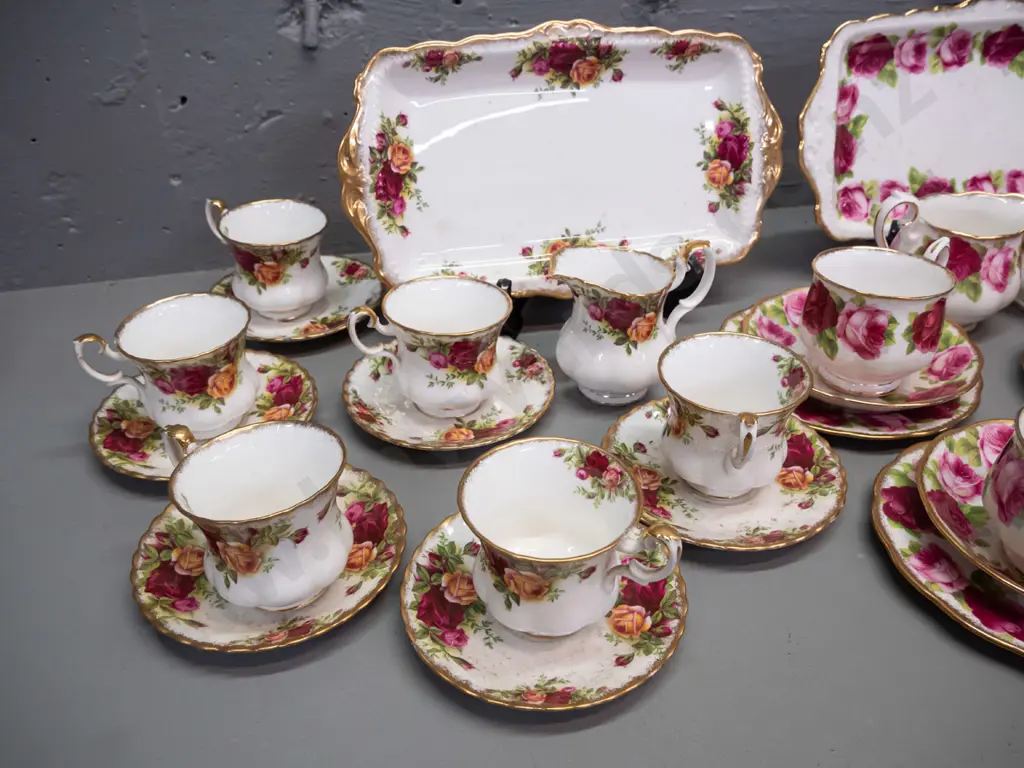 Royal Albert teaware: Old English Rose part tea set w/ 5 trios, cream & sugar, sandwich plate, spare plate & Old Country Image 1++