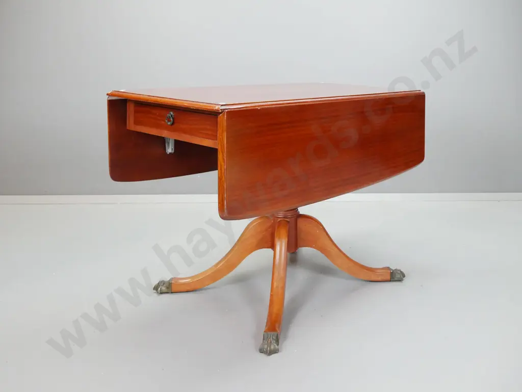 reproduction mahogany pedestal dropside occasional table with 2x small drawers on end H-725 W-500 D-1070 Image 1++