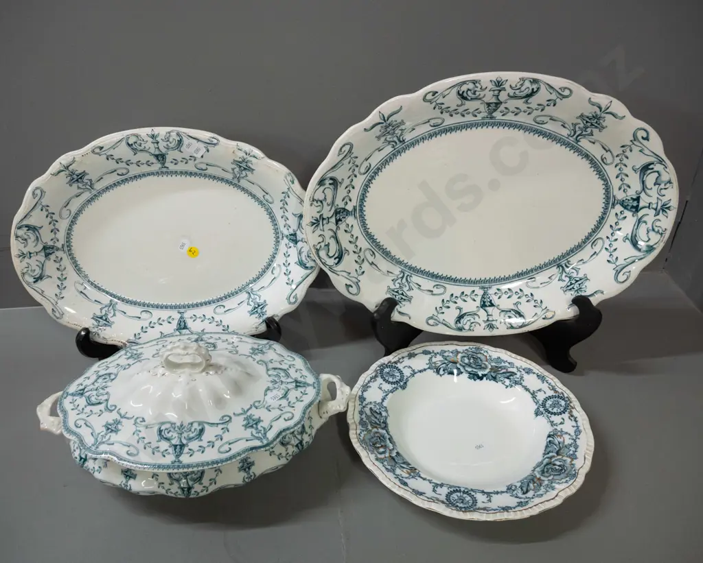 3 pieces of Adams "Vase" pattern dinnerware - 2 ashetts and a covered serving - and a Pountley "Royston" pattern soup Image 1++