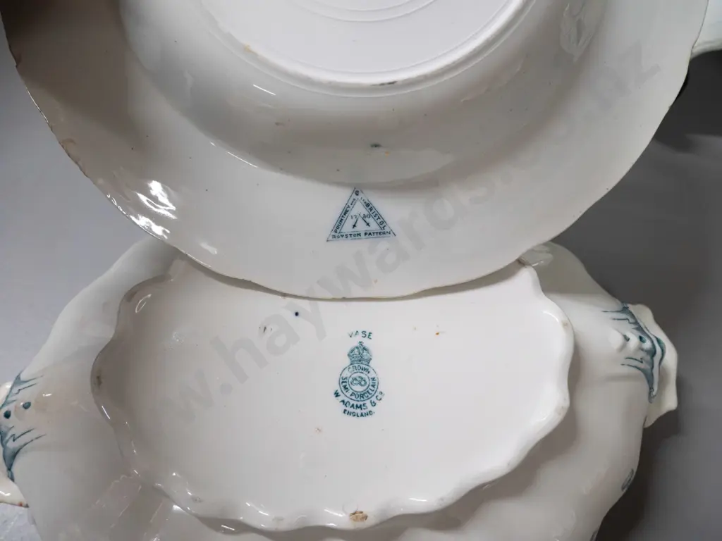 3 pieces of Adams "Vase" pattern dinnerware - 2 ashetts and a covered serving - and a Pountley "Royston" pattern soup Image 1++