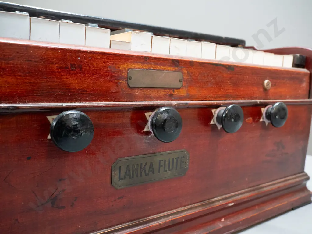 vintage "Lanka Flute" Sri Lankan harmonium - working but one key sticks, some corrosion and wear to stops. Image 1++