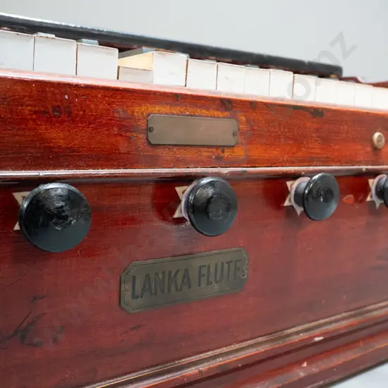 vintage "Lanka Flute" Sri Lankan harmonium - working but one key sticks, some corrosion and wear to stops.