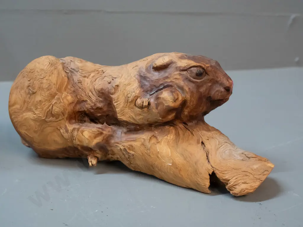2 German rustic carved timber marmots or ground squirrels - standing one H-240, both marked Holzschnitzerei-Wurzelkunst Image 1++