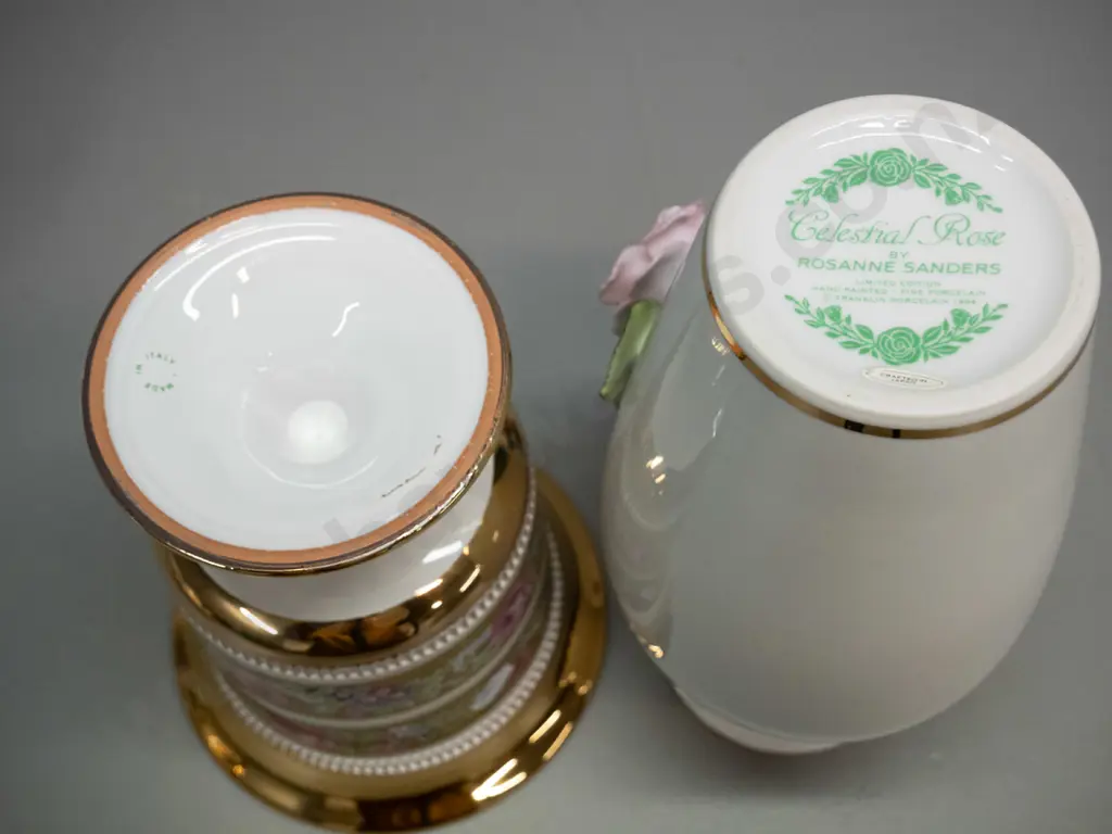 Italian comport base lidded pot H-280 D-140 & a Franklin Mint Rosanne Sanders "Celestial Rose" rose relief pattern vase Image 1++