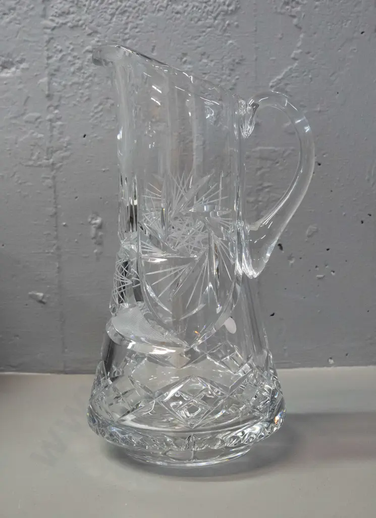 large heavy cut crystal jug H-285 Image 1++