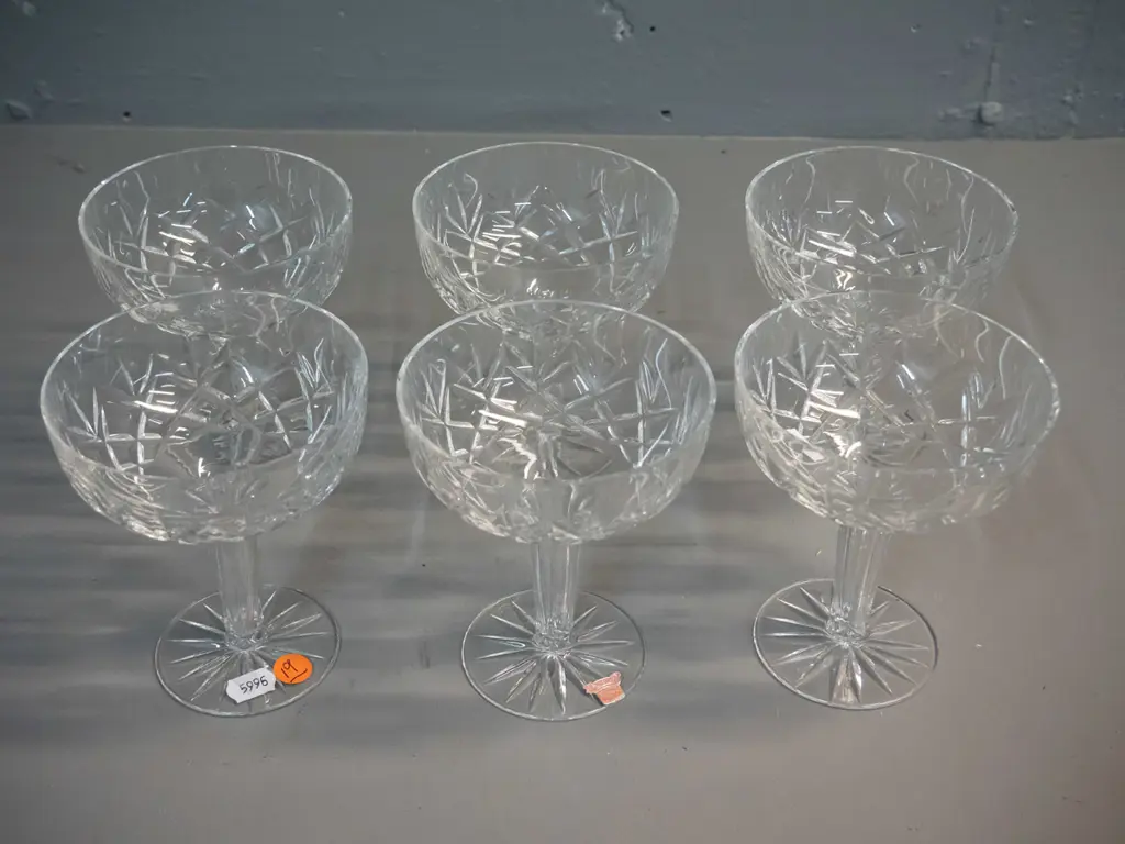 6 hollow stem Bohemia hand cut crystal champagne glasses H-125 D-100 Image 1++