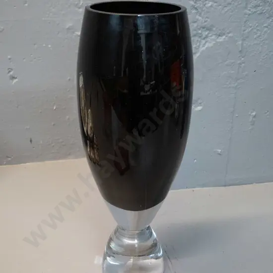 Royal Doulton large heavy clear base and black crystal vase - H-360 D-140