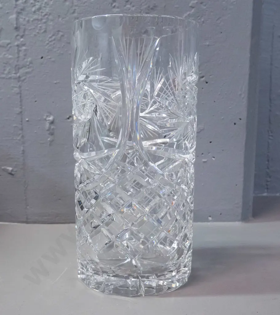 cylindrical heavy cut crystal vase H-255 D-155 Image 1++