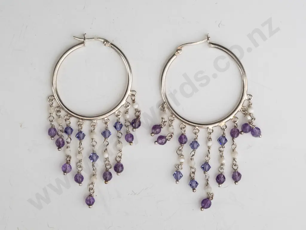pair of silver amethyst & bead earrings Image 1++