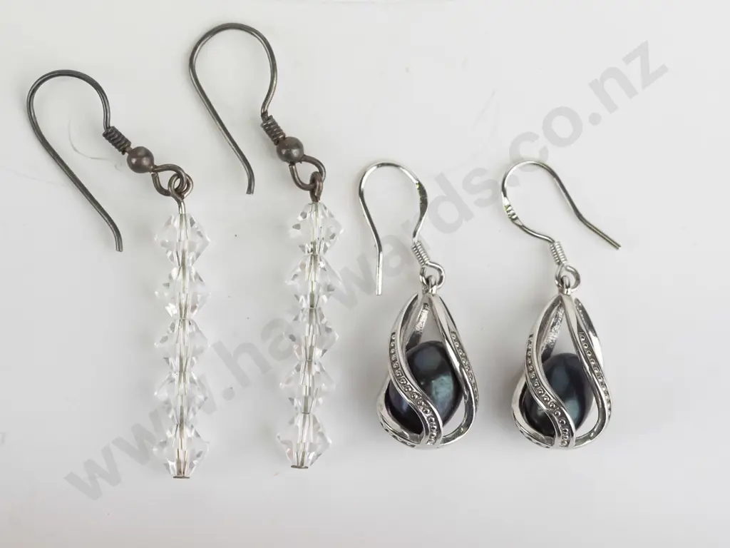 pair silver earrings [stamped 925] & pair crystal earrings Image 1++