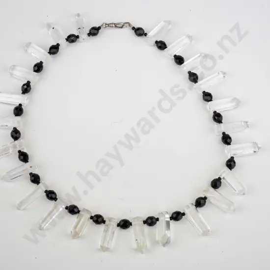 vintage black jet & crystal necklae