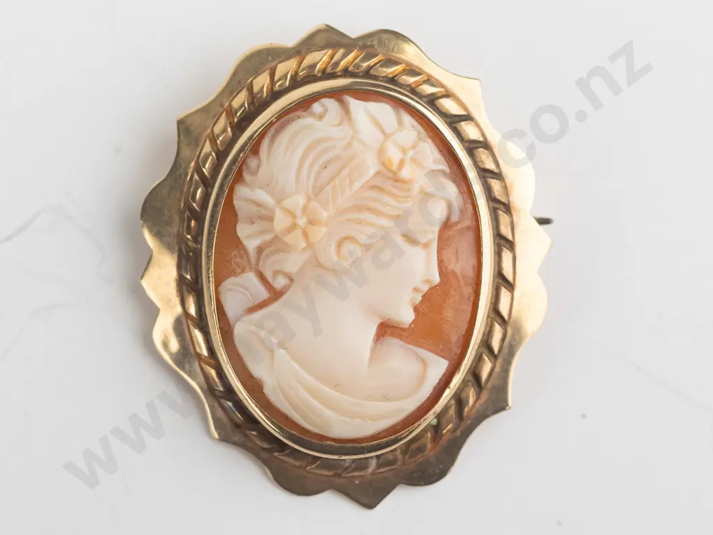 cameo brooch stamped 9ct Image 1++
