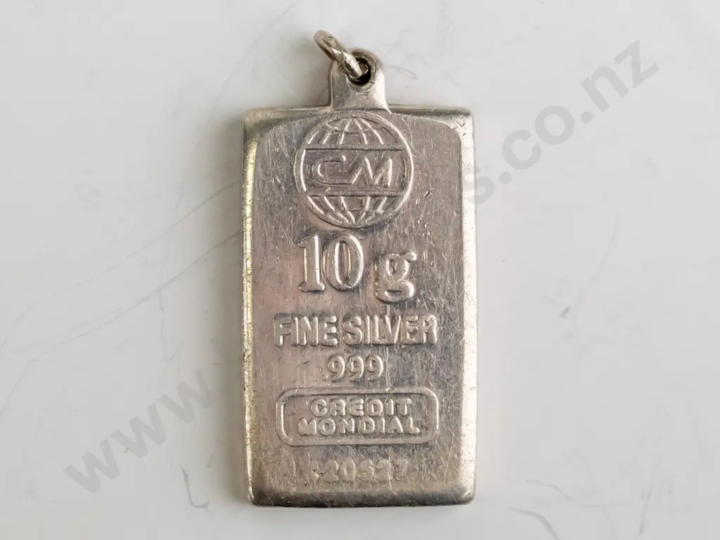 silver ingot stamped  '10g fine silver 999'  no chain Image 1++