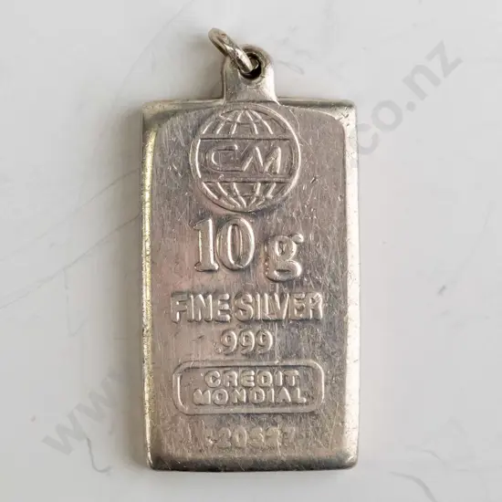 silver ingot stamped  '10g fine silver 999'  no chain