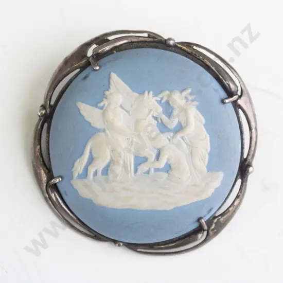 blue cameo brooch stamped silver