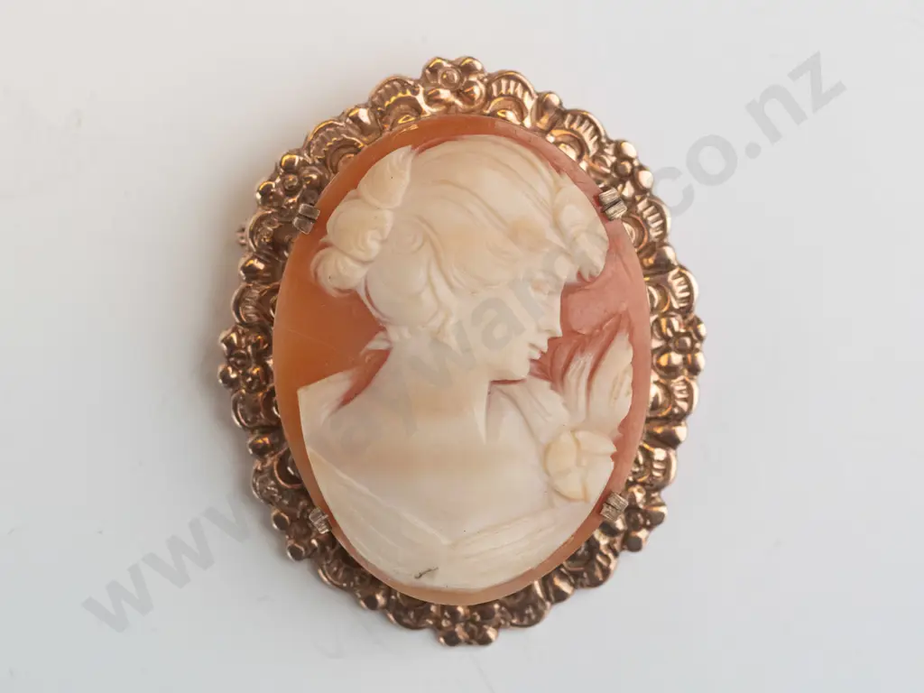 9ct oval cameo brooch with pin & hook Image 1++