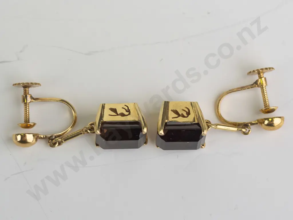 pair of tourmaline earrings [screw on] stamped 14k Image 1++