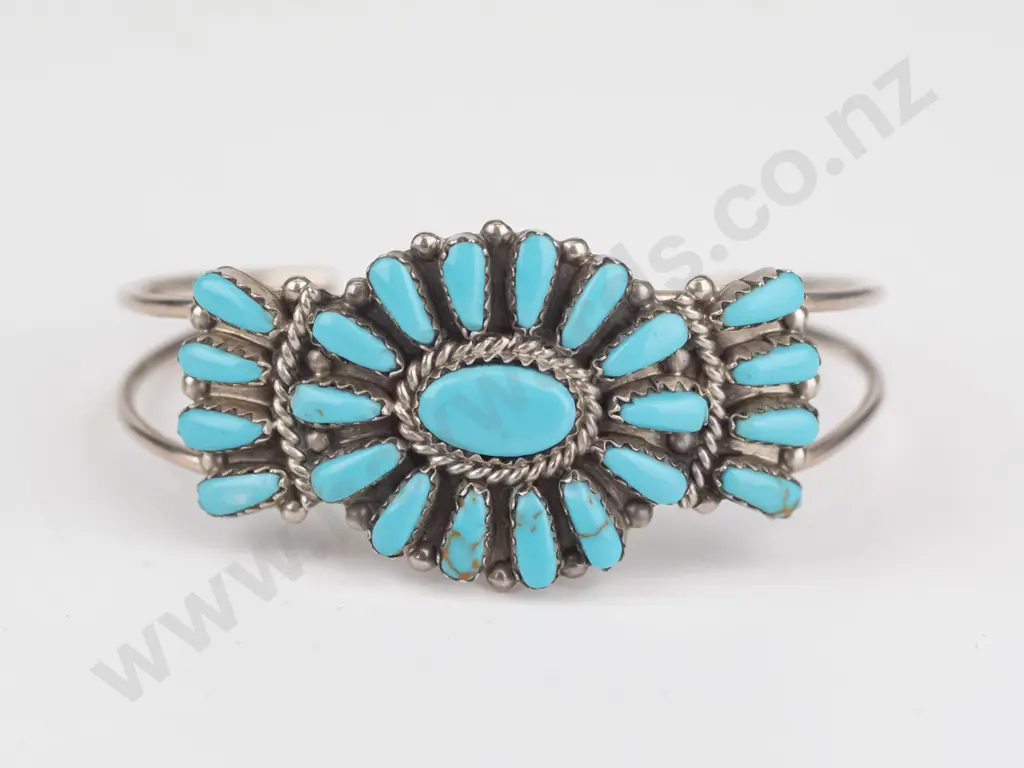 silver turquoise cuff bangle stamped sterling Image 1++