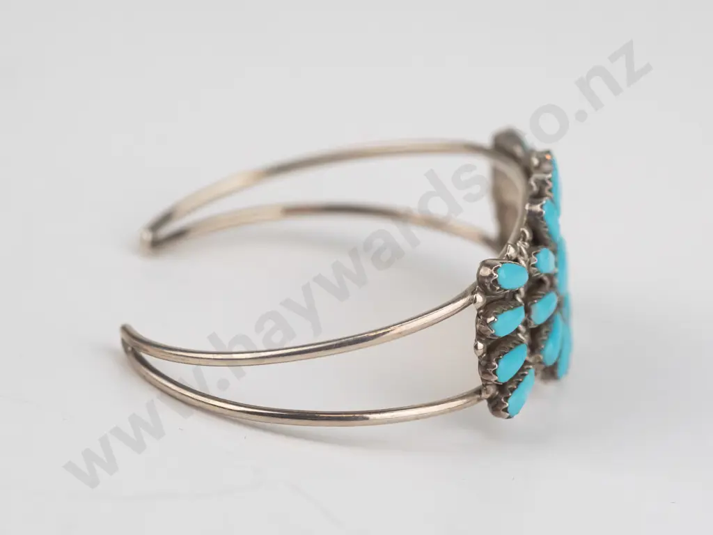 silver turquoise cuff bangle stamped sterling Image 1++