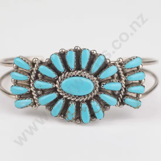 silver turquoise cuff bangle stamped sterling