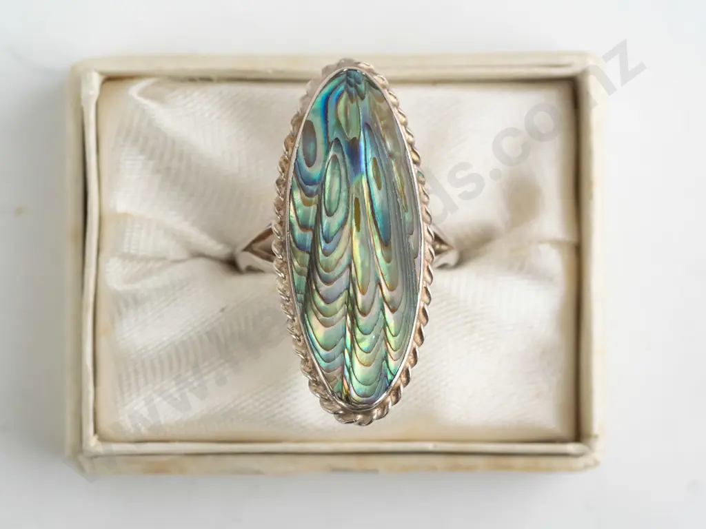 silver paua shell ring stamped stg Image 1++